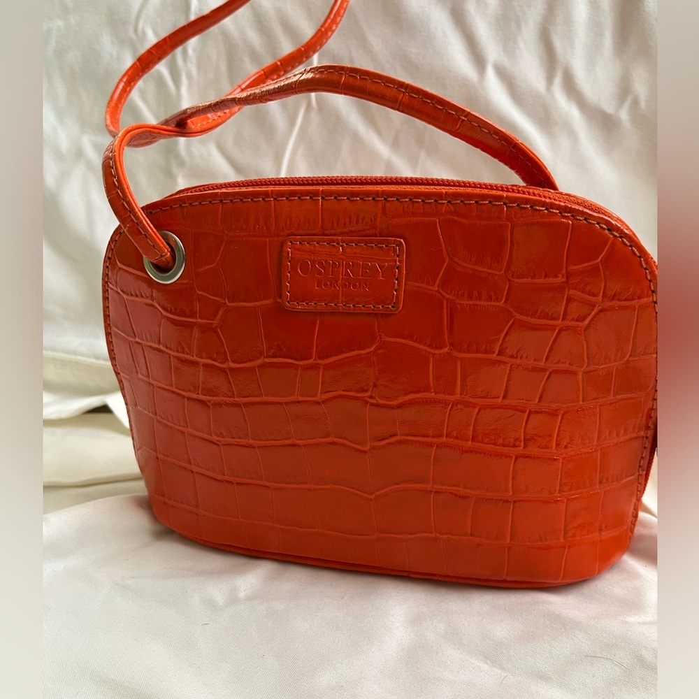 NWT OSPREY LONDON Orange Leather Cross-Body Bag Croc Embossed